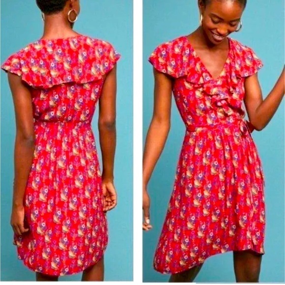 Maeve for Anthropologie Rosalia wrap floral dress red size 0